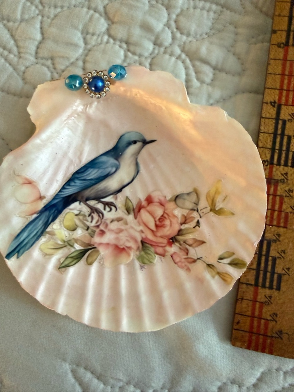 Handmade Decoupage Scallop Shell Trinket Dish